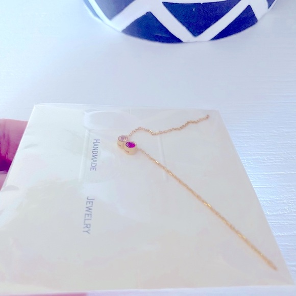 Brand New Small Red and White cubic zirconia gold over Sterling necklace 16” - Picture 3 of 3